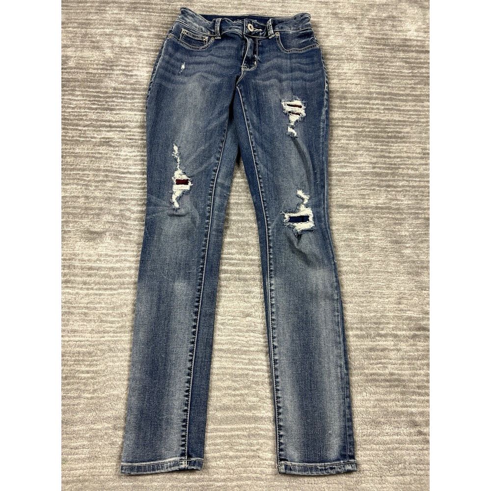Maurices Jeans Womens XS Blue Dark Wash Distressed‎ Casual